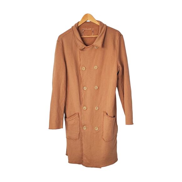 Frank & Eileen Belfast Sweatshirt Trench Coat Camel Triple Fleece Large FLAW - Picture 5 of 14